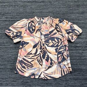 NWT Nic + Zoe Size S Terracotta Garden Puff Sleeve Split Neck Peasant Top